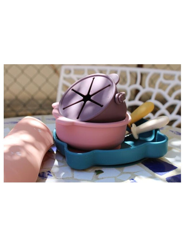 Assiette ourson à ventouse en silicone - Bleu nuit