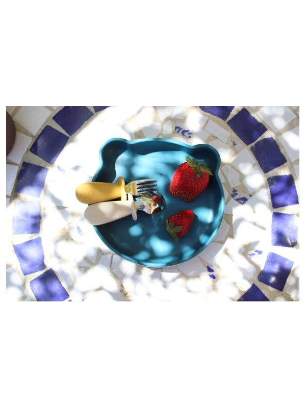 Assiette ourson à ventouse en silicone - Bleu nuit