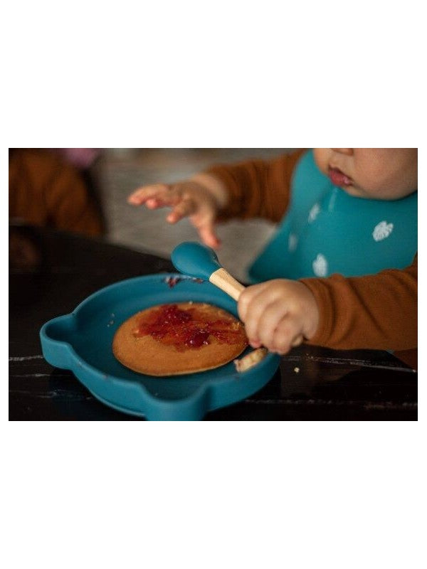 Assiette ourson à ventouse en silicone - Bleu nuit