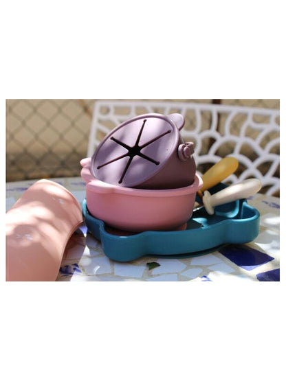 Assiette ourson à ventouse en silicone - Bleu nuit