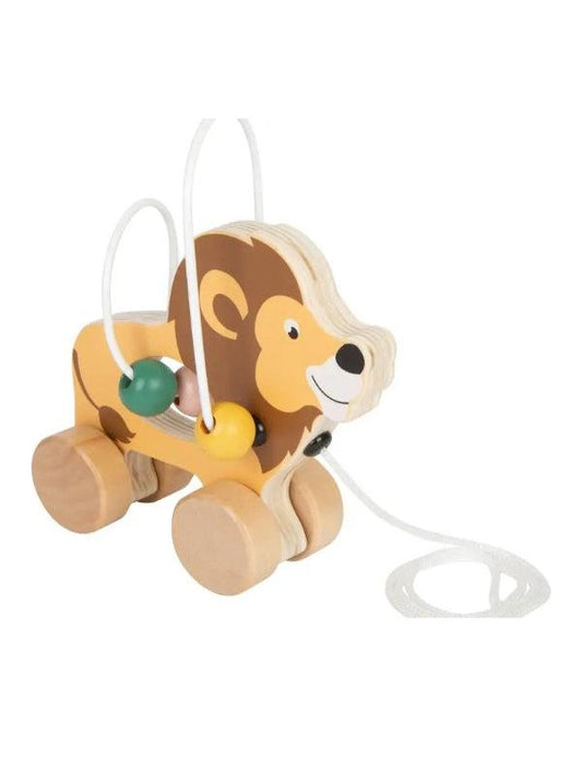 Lion à tirer en bois
